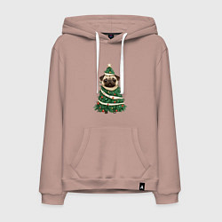 Мужская толстовка-худи Новогодняя елка мопс