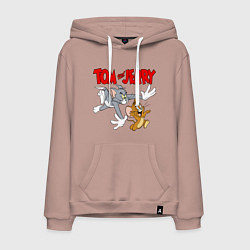 Толстовка-худи хлопковая мужская Том и Джерри - погоня, цвет: пыльно-розовый