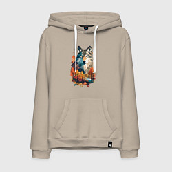 Мужская толстовка-худи Волк и осенний лес