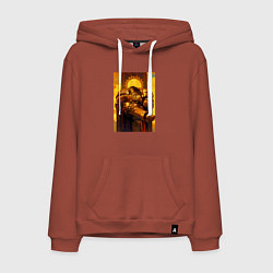 Толстовка-худи хлопковая мужская Император человечества восседает на золотом троне, цвет: кирпичный