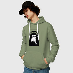 Толстовка-худи хлопковая мужская Monkey in the headphones, цвет: авокадо — фото 2