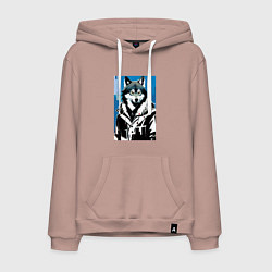 Мужская толстовка-худи Волк в мегаполисе - нейроарт