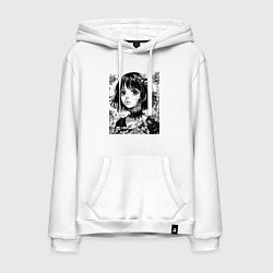 Мужская толстовка-худи Аниме девушка портрет черно-белый