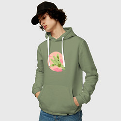Толстовка-худи хлопковая мужская Жирафик и розовые облака, цвет: авокадо — фото 2