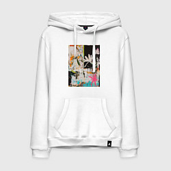 Толстовка-худи хлопковая мужская Тропическая абстрактная картина, цвет: белый