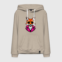 Мужская толстовка-худи Лиса в очках и розовой куртке