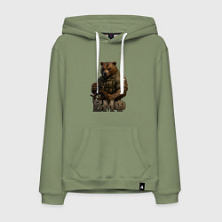 Толстовка-худи хлопковая мужская ВМФ русский медведь за штурвалом, цвет: авокадо