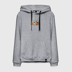 Толстовка-худи хлопковая мужская Лиса с тыквами и фонарём, цвет: меланж