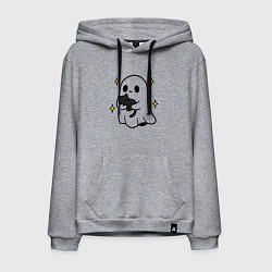Толстовка-худи хлопковая мужская Призрак с котиком, цвет: меланж