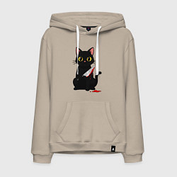 Толстовка-худи хлопковая мужская Черный кот с ножом, цвет: миндальный