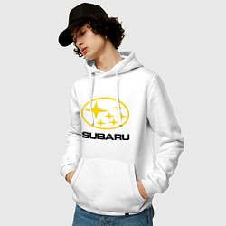 Толстовка-худи хлопковая мужская Subaru Logo, цвет: белый — фото 2