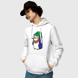 Толстовка-худи хлопковая мужская Пингвин в шапке, цвет: белый — фото 2