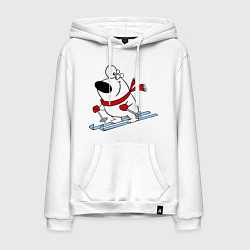 Толстовка-худи хлопковая мужская Мишка на лыжах, цвет: белый