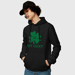 Толстовка-худи хлопковая мужская Get lucky, цвет: черный — фото 2