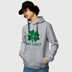 Толстовка-худи хлопковая мужская Get lucky, цвет: меланж — фото 2
