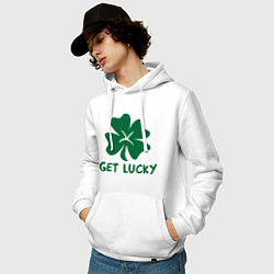 Толстовка-худи хлопковая мужская Get lucky, цвет: белый — фото 2