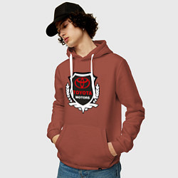 Толстовка-худи хлопковая мужская Тойота моторс герб, цвет: кирпичный — фото 2