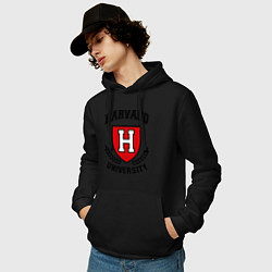 Толстовка-худи хлопковая мужская Harvard University, цвет: черный — фото 2