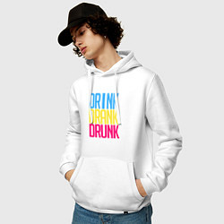 Толстовка-худи хлопковая мужская Drink Drank Drunk, цвет: белый — фото 2