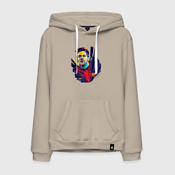 Толстовка-худи хлопковая мужская Messi Art, цвет: миндальный