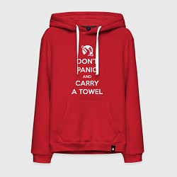 Толстовка-худи хлопковая мужская Dont panic & Carry a Towel, цвет: красный