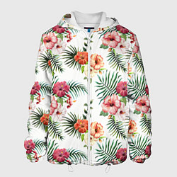 Куртка с капюшоном мужская Цветы и бабочки 1, цвет: 3D-белый