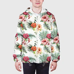 Куртка с капюшоном мужская Цветы и бабочки 1, цвет: 3D-белый — фото 2