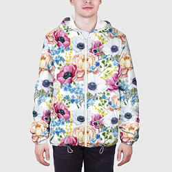 Куртка с капюшоном мужская Цветы и бабочки 10, цвет: 3D-белый — фото 2