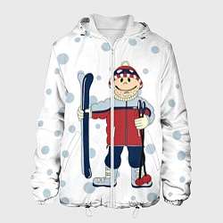 Куртка с капюшоном мужская Лыжник, цвет: 3D-белый
