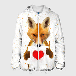 Куртка с капюшоном мужская Влюбленная лиса, цвет: 3D-белый