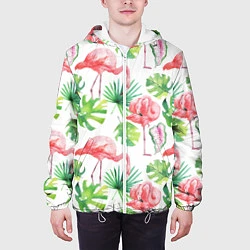Куртка с капюшоном мужская Фламинго в тропиках, цвет: 3D-белый — фото 2