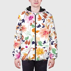 Куртка с капюшоном мужская Нежные цветы, цвет: 3D-черный — фото 2