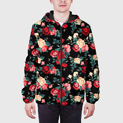 Куртка с капюшоном мужская Кустовые розы, цвет: 3D-черный — фото 2