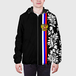 Куртка с капюшоном мужская Россия: цветочная коллекция, цвет: 3D-черный — фото 2