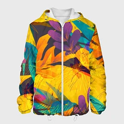 Куртка с капюшоном мужская Солнечные тропики, цвет: 3D-белый