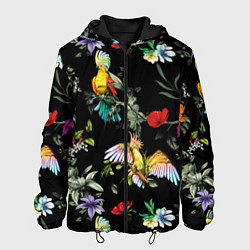 Куртка с капюшоном мужская Попугаи, цвет: 3D-черный
