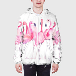 Куртка с капюшоном мужская Фламинго розовый на белом, цвет: 3D-белый — фото 2