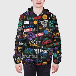 Куртка с капюшоном мужская Баскетбол коллаж, цвет: 3D-черный — фото 2