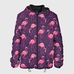 Куртка с капюшоном мужская Фиолетовые фламинго, цвет: 3D-черный