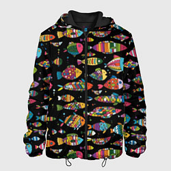 Мужская куртка Разноцветные рыбы - черный фон