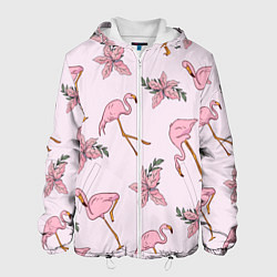 Куртка с капюшоном мужская Розовый фламинго, цвет: 3D-белый