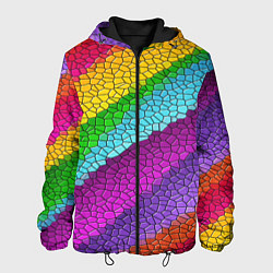 Куртка с капюшоном мужская Яркая мозаика радуга диагональ, цвет: 3D-черный