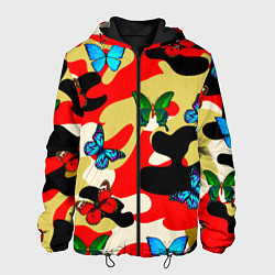 Куртка с капюшоном мужская Камуфляжные бабочки, цвет: 3D-черный
