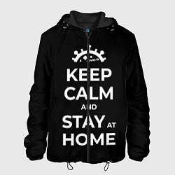 Куртка с капюшоном мужская Keep calm and stay at home, цвет: 3D-черный