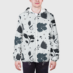 Куртка с капюшоном мужская Чёрно-белые цветы, цвет: 3D-белый — фото 2
