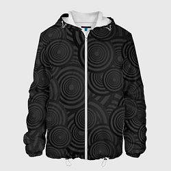 Куртка с капюшоном мужская Круги черный узор геометрия, цвет: 3D-белый