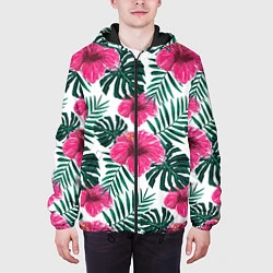 Куртка с капюшоном мужская Гавайский гибискус, цвет: 3D-черный — фото 2
