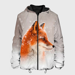 Куртка с капюшоном мужская Лиса и снег, цвет: 3D-черный