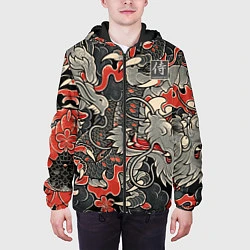 Куртка с капюшоном мужская Самурай Якудза, драконы, цвет: 3D-черный — фото 2