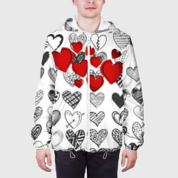 Куртка с капюшоном мужская Сердца, цвет: 3D-белый — фото 2